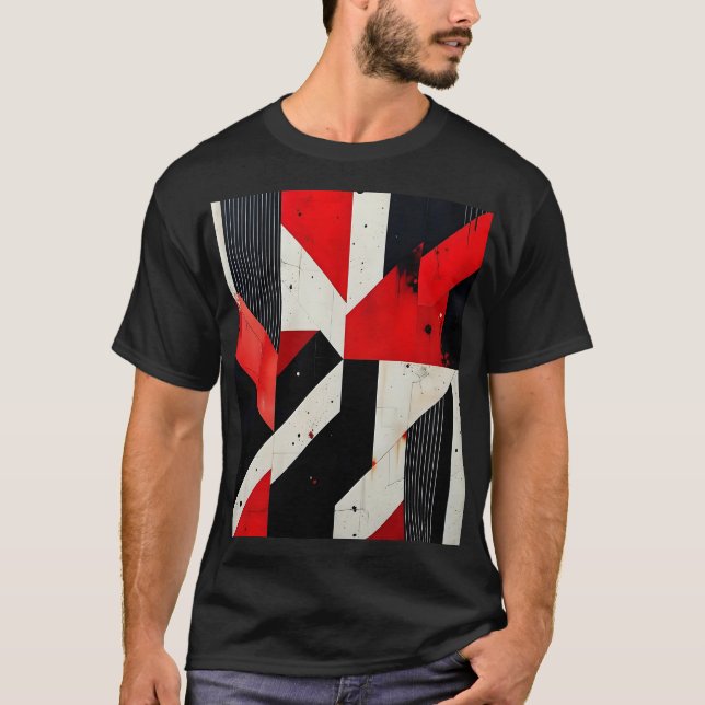 Red and Black Geometric Design  T-Shirt (Vorderseite)