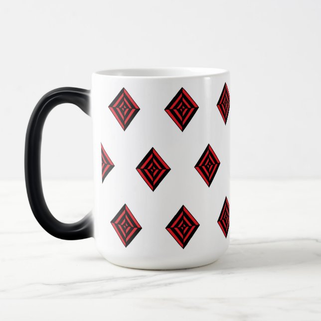 Red and Black Geometric Diamond Pattern Modern Tot Verwandlungstasse (Links)