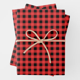 Red and Black Gingham Pattern Weihnachten Geschenkpapier Set