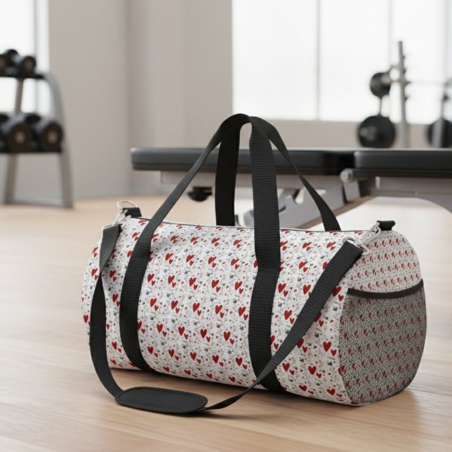 Red and Black Hand Drawn Doodle Hearts Duffle Bag (cute modern red and black hearts travel duffle bag for girls women teens love hand drawn doodles)