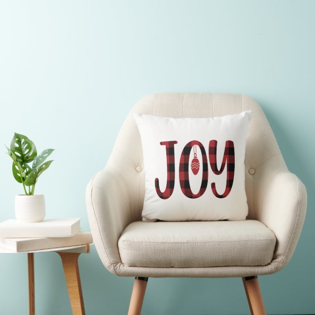 Red and Black Kariert Designed Joy Quoted Weihnach Kissen (Stuhl )