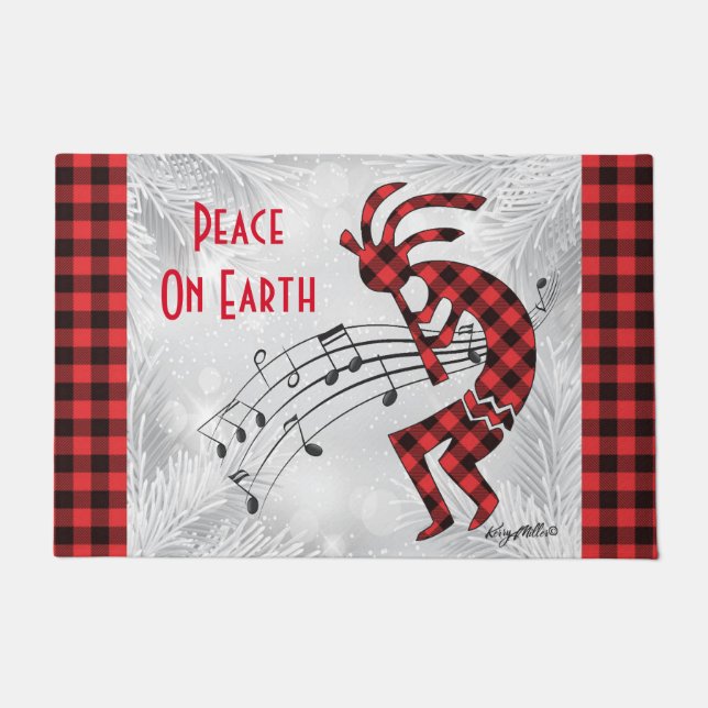 Red and Black Kariert Kokopelli Christmas Doormat Fußmatte (Vorderseite)