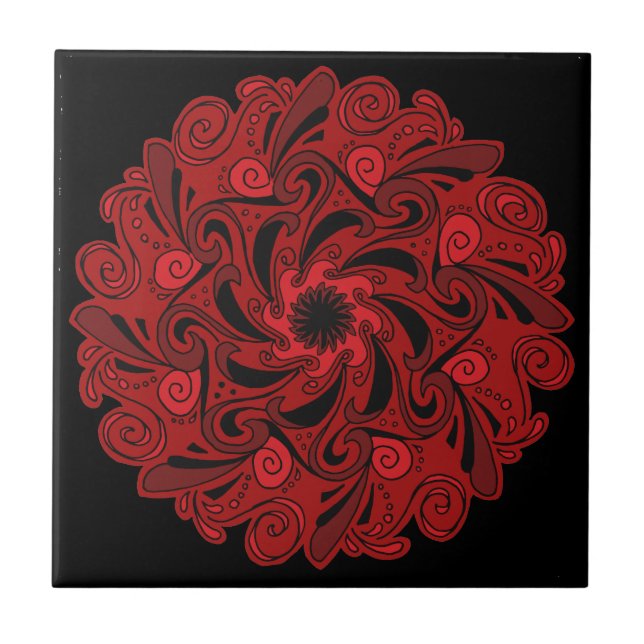 Red and Black Mandala Keramik Tile Fliese (Vorderseite)