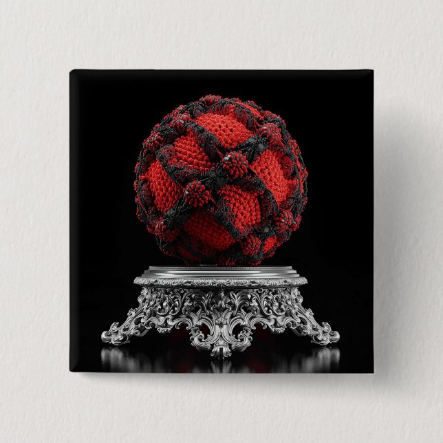 Red And Black Mandelbrot Sphere On Silver Pedestal Button (Vorderseite)