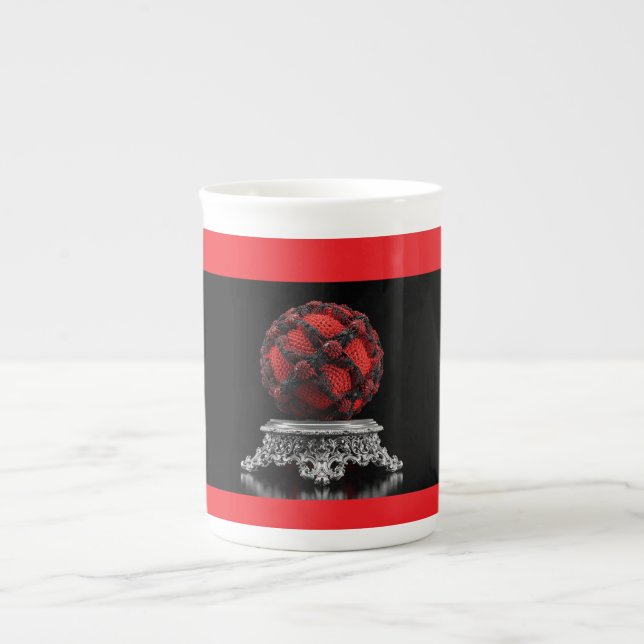 Red And Black Mandelbrot Sphere On Silver Pedestal Prozellantasse (Vorderseite)