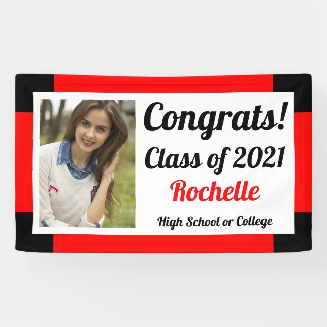 Red and Black One Foto Class Year Abschluss Banner (Horizontal)