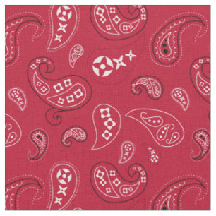 Red and Black Paisley Western Bandana Print Stoff