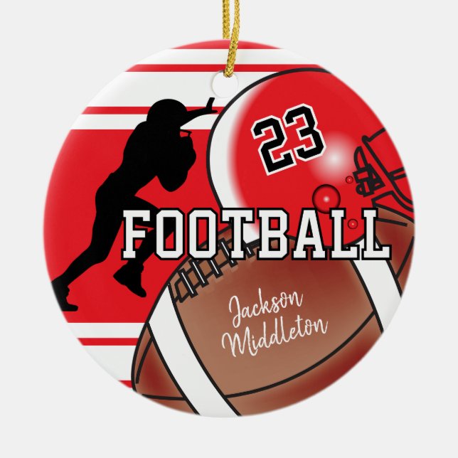 Red and Black Personalize Football Keramikornament (Vorne)