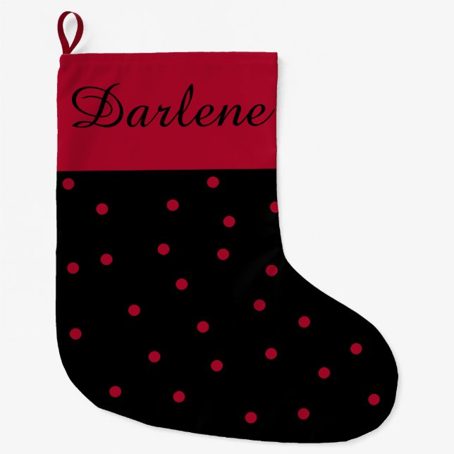 Red and Black Polka Dot: Großer Weihnachtsstrumpf (Vorderseite)