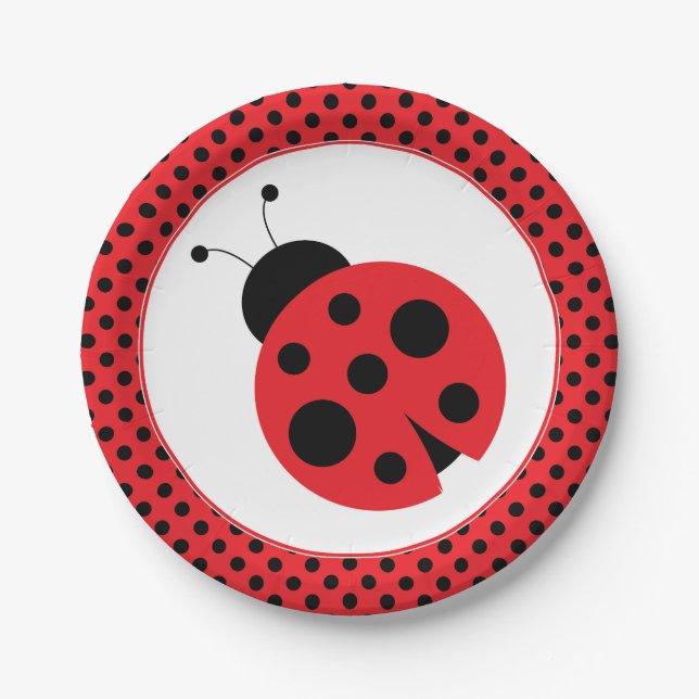 Red and Black Punkt Ladybug Party Teller (Vorderseite)