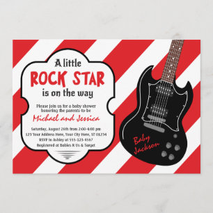Red and Black Rock Star Rock a Bye Baby Dusche Einladung