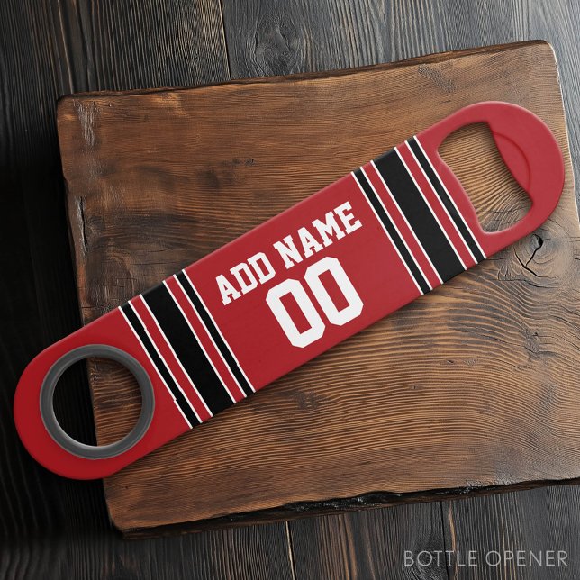 Red and Black Sports Jersey Individuelle Name Numb Speedflaschenöffner (Custom Bar Key)