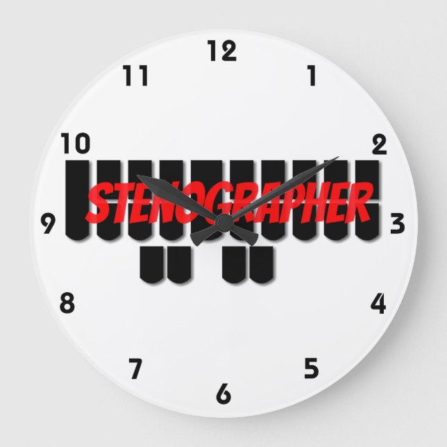 Red and Black Stenographer Steno Machine Key Clock Große Wanduhr (Vorderseite)