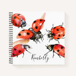 Red and Black Watercolor Ladybug  Notizbuch