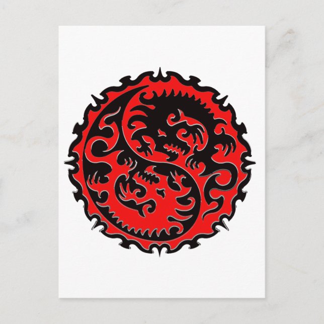 Red and Black Yin Yang Dragon Postkarte (Vorderseite)
