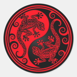 Red and Black Yin Yang Lizards Runder Aufkleber