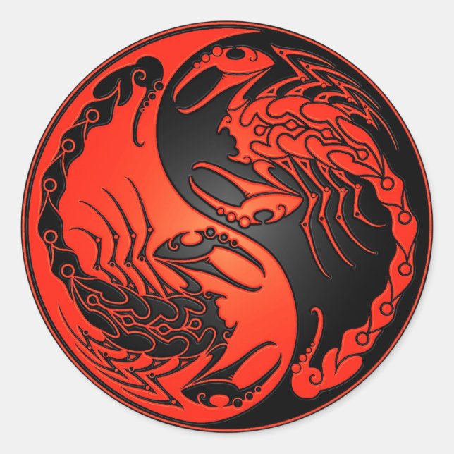 Red and Black Yin Yang Scorpions Runder Aufkleber (Vorderseite)