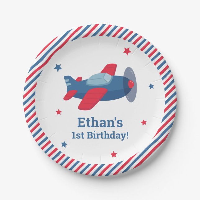 Red and Blue Airplane Boys Birthday Party Paper Pl Pappteller (Vorderseite)