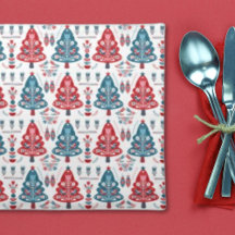 Red and Blue Christmas Tree Folk Art