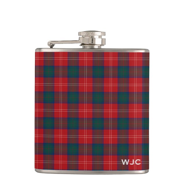 Red and Blue Clan Chisholm Tartan Monogram Flachmann (Vorderseite)
