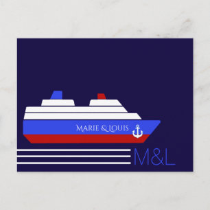 red and blue couples travel ship cruise postkarte