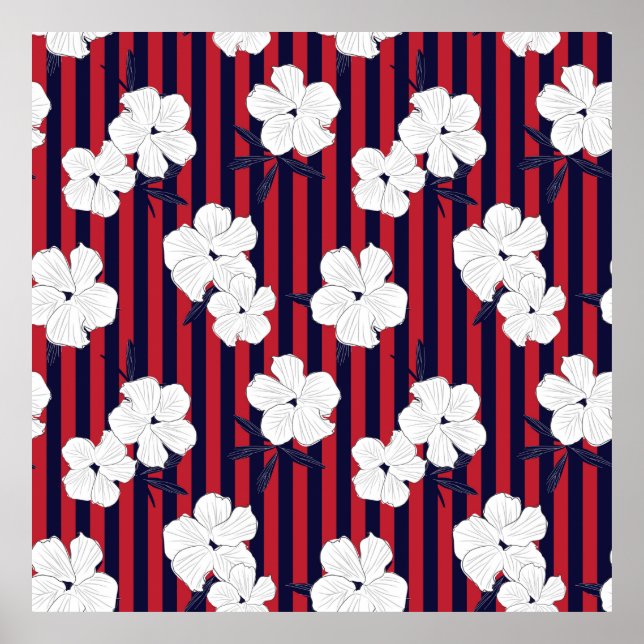 Red and blue Floral botanical seamless pattern wit Poster (Vorne)