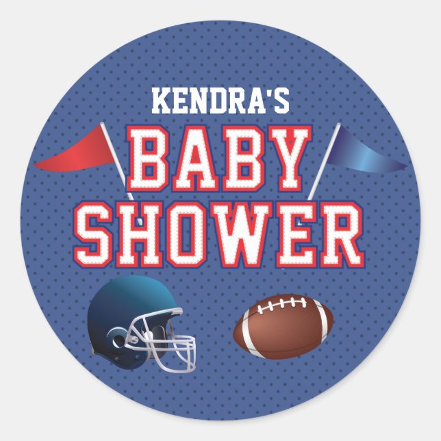 Red and Blue Football Baby Dusche Runder Aufkleber (Vorderseite)