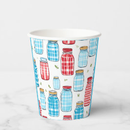 Red and Blue Gingham Mason Jar Pattern  Pappbecher