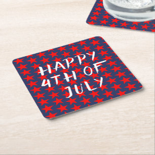 Red and Blue Happy 4. Juli Rechteckiger Pappuntersetzer