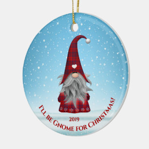 Red and Blue Kariert Gnome - Zuhause zu Weihnachte Keramik Ornament