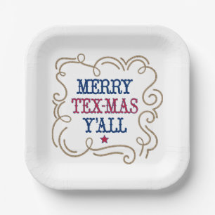 Red and Blue Merry Tex-Mas Y'all Pappteller