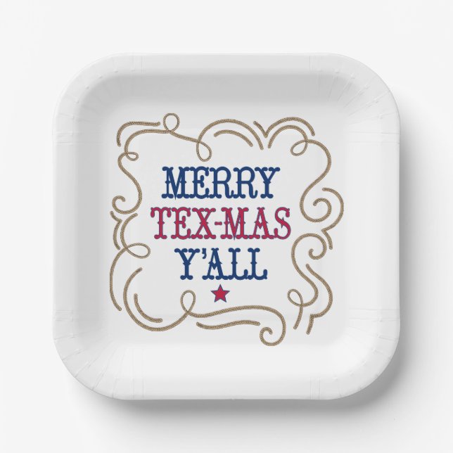 Red and Blue Merry Tex-Mas Y'all Pappteller (Vorderseite)