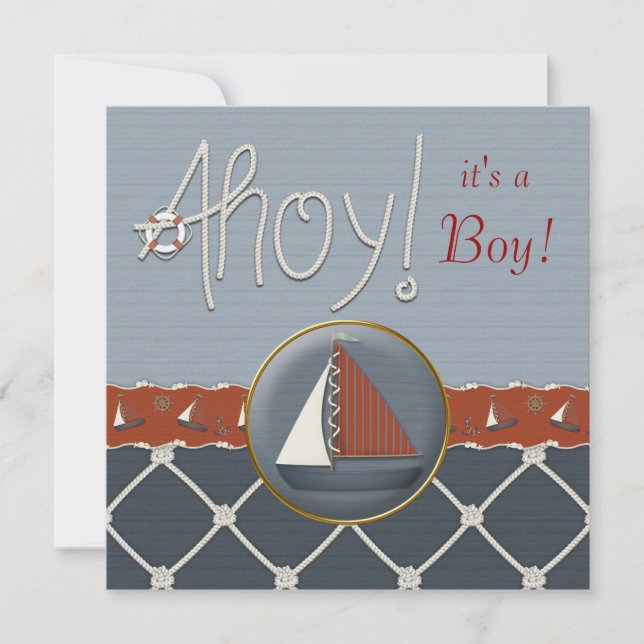 Red and Blue Sailboat Baby Dusche Einladung (Vorderseite)