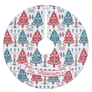 Red and Blue skandinavisches Weihnachtsbaummuster Polyester Weihnachtsbaumdecke