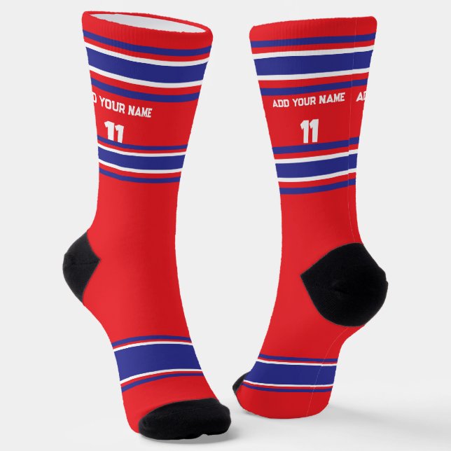 Red and Blue Sport Jersey - Name Number Socks Socken (Gewinkelt)