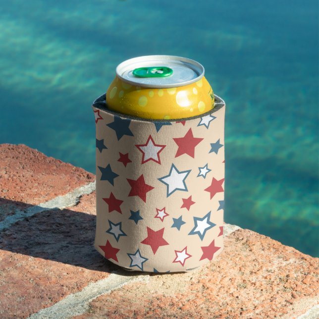 Red and Blue Stars, 4th of July, Beige Background Dosenkühler (In Situ Pool)