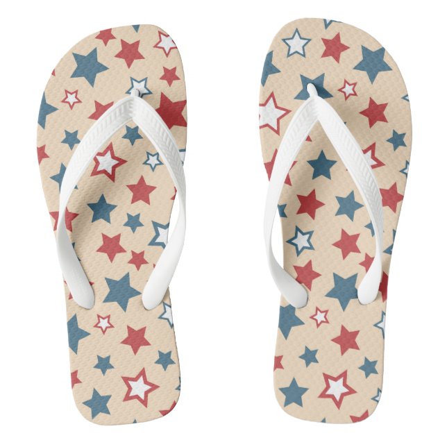 Red and Blue Stars, 4th of July, Beige Background Flip Flops (Fußbett)