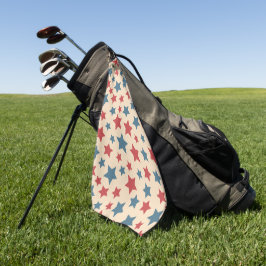 Red and Blue Stars, 4th of July, Beige Background Golfhandtuch