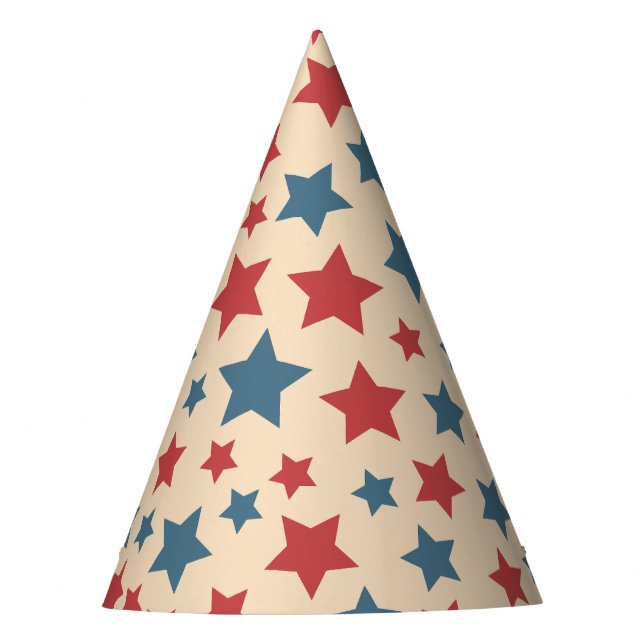 Red and Blue Stars, 4th of July, Beige Background Partyhütchen (Vorderseite)