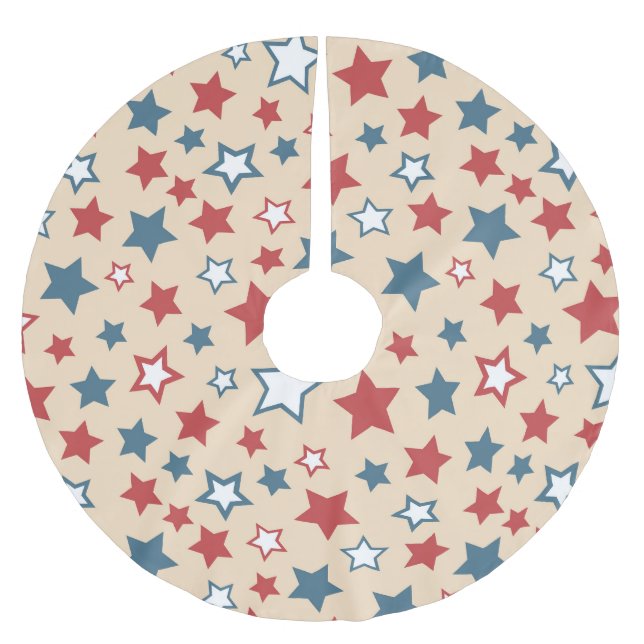 Red and Blue Stars, 4th of July, Beige Background Polyester Weihnachtsbaumdecke (Vorderseite)