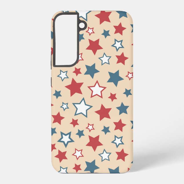 Red and Blue Stars, 4th of July, Beige Background Samsung Galaxy Hülle (Rückseite)