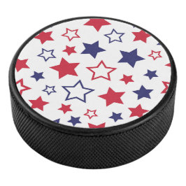 Red and Blue Stars, 4th of July, White Background Eishockey Puck