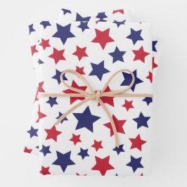 Red and Blue Stars, 4th of July, White Background Geschenkpapier Set
