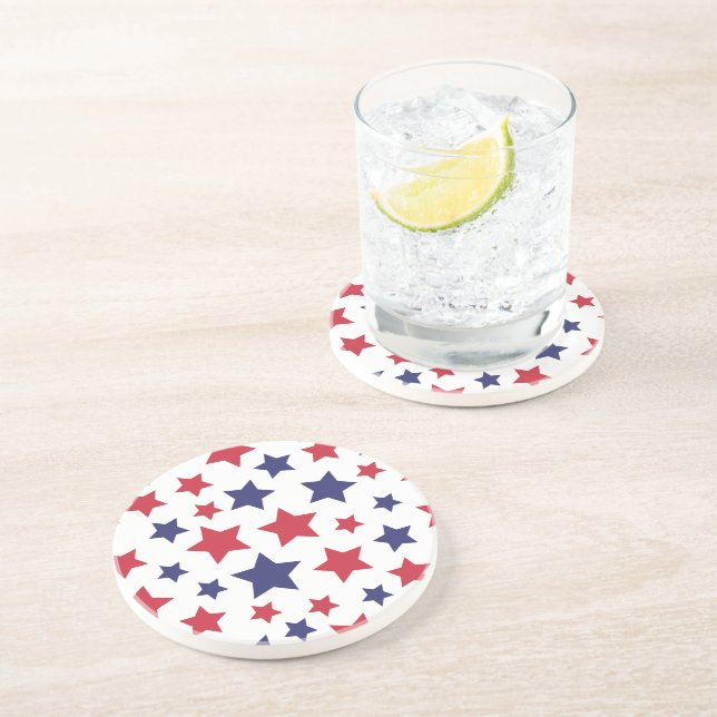 Red and Blue Stars, 4th of July, White Background Getränkeuntersetzer (Seite)