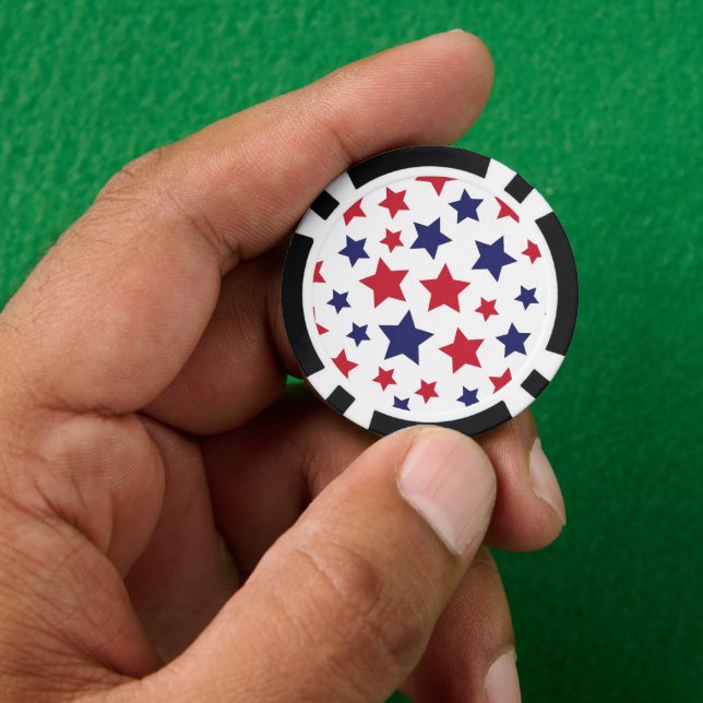 Red and Blue Stars, 4th of July, White Background Pokerchips (Hand)