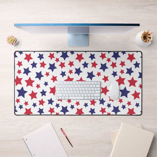 Red and Blue Stars, 4th of July, White Background Schreibtischunterlage (Büro 1)