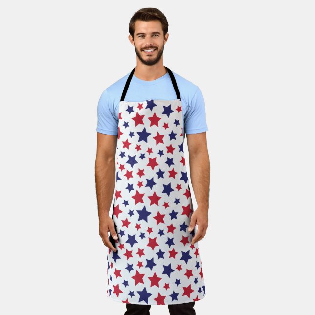 Red and Blue Stars, 4th of July, White Background Schürze (Getragen)