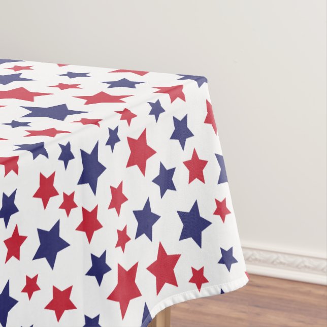 Red and Blue Stars, 4th of July, White Background Tischdecke (Beispiel)
