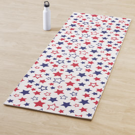 Red and Blue Stars, 4th of July, White Background Yogamatte