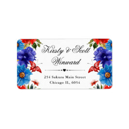 Red and Blue Summer Blume Adressaufkleber